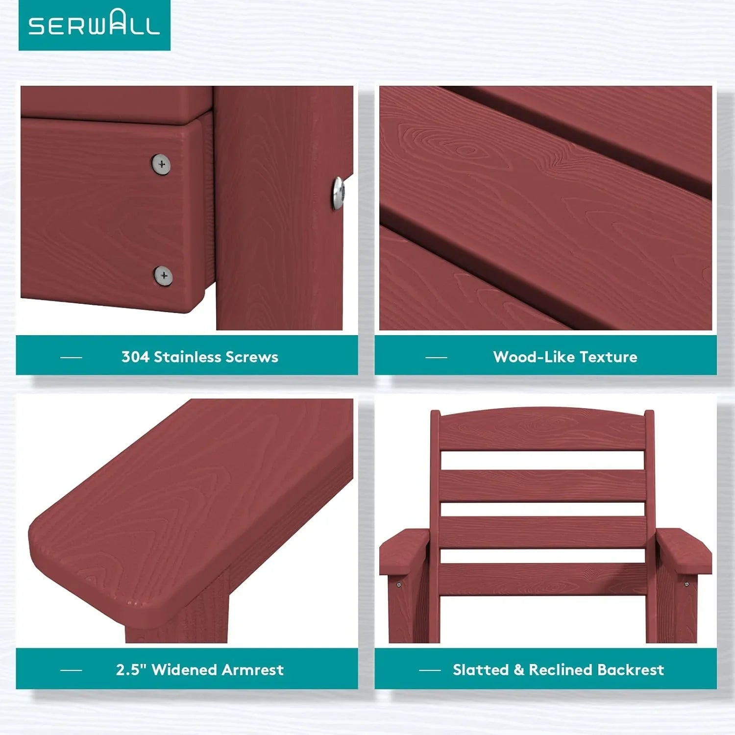 SERWALL 7-Piece Patio Table Set, Outdoor HDPE Dining Furniture with Umbrella Hole, All Weather Table and Chairs for Lawn, Garden, Poolside, Aruba