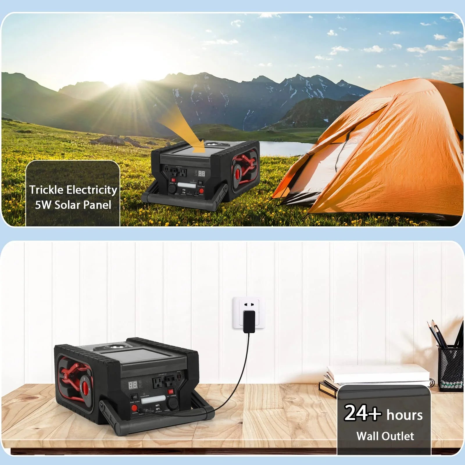 Solar Portable Power Station 2000 Amps Jump Starter, 260 PSI Air Compressor, 12V Car Battery Charger with 400W Inverter Dual AC/DC/USB Output, Emergency Backup Power with Flashlights