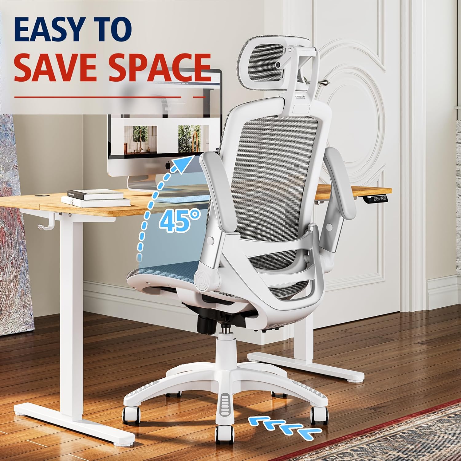 GABRYLLY Ergonomic Office Chair, High Back Home Desk Chair with Headrest, Flip-Up Arms, 90-120° Tilt Lock and Wide Cushion, Big and Tall Mesh Chairs for Man Woman, Black Task Chair