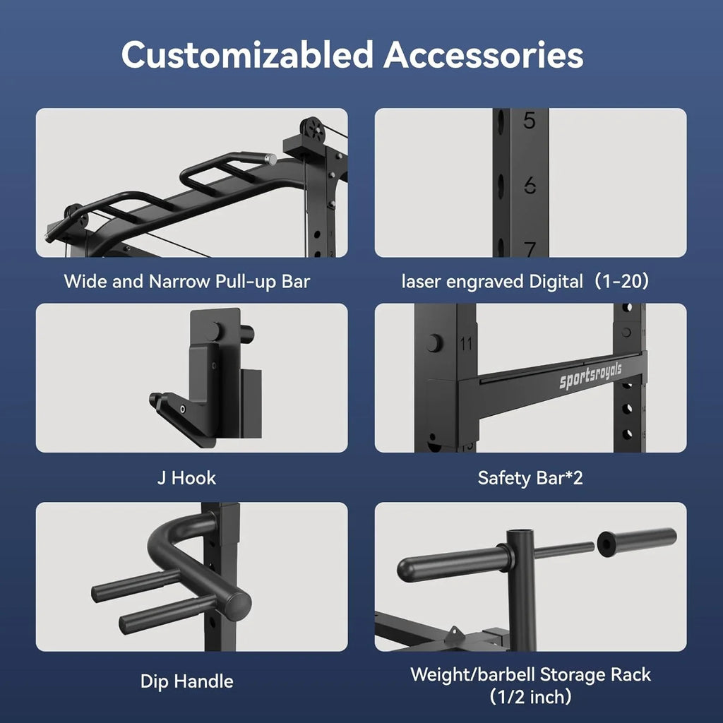 Sportsroyals Power Cage,1600lbs Multi-Function Power Rack with Adjustable Cable Crossover System and More Training Attachment, Weight Cage for Home Gym