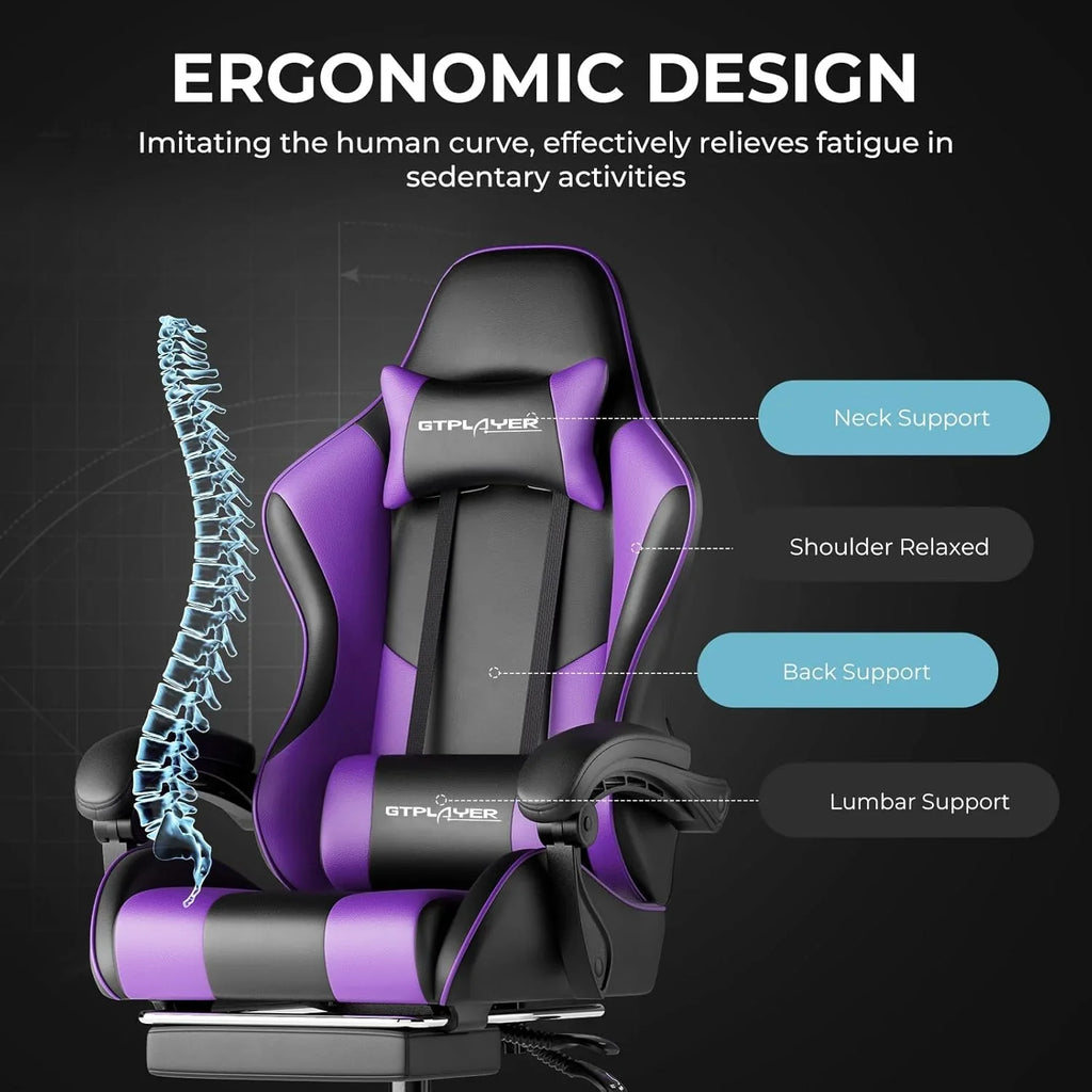 GTPLAYER Gaming Chair with Footrest and Lumbar Support �� Ergonomic Computer Chair with Headrest, 360掳 Swivel, Height Adjustable, White