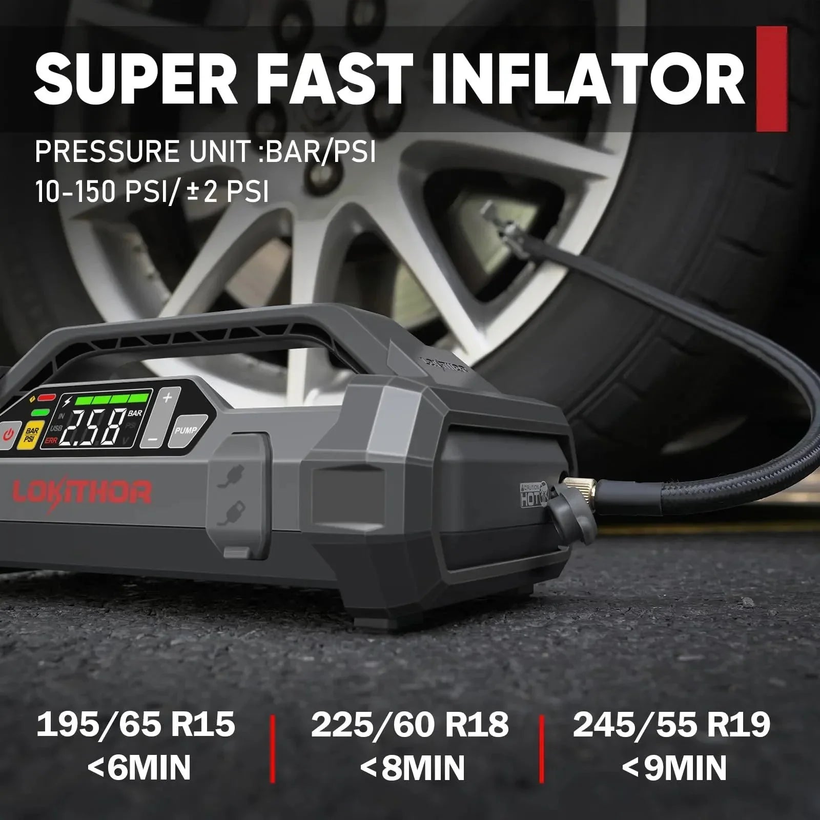 Starter with Air Compressor, 1500Amp 12V Portable Car Battery Booster Pack for Upto 7.0L Gas or 4.5L Diesel, 150 PSI Tire Inflator with Digital Screen, 24 Months Ultra-Long Standby