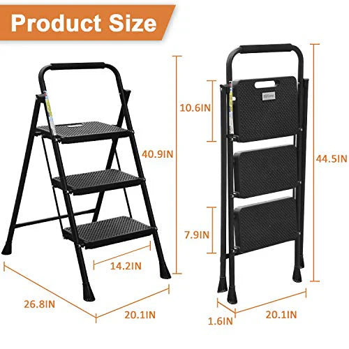HBTower 3 Step Ladder, Folding Step Stool with Wide Anti-Slip Pedal, 500lbs