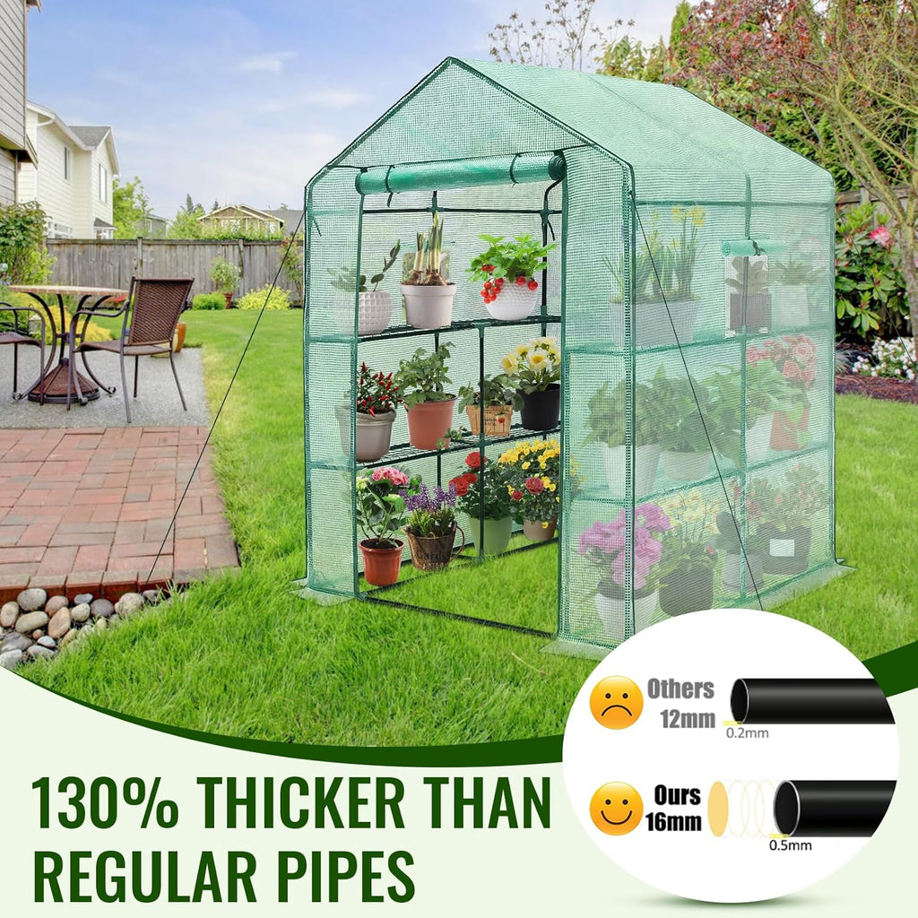 Greenhouse, 57 x 85 x 76'' Greenhouses for Outdoors, Portable Greenhouse Kit with Mesh Side Windows, PE Cover, 8 Shelves, Heavy Duty Walk in Green House for Backyard Garden Indoor Outside