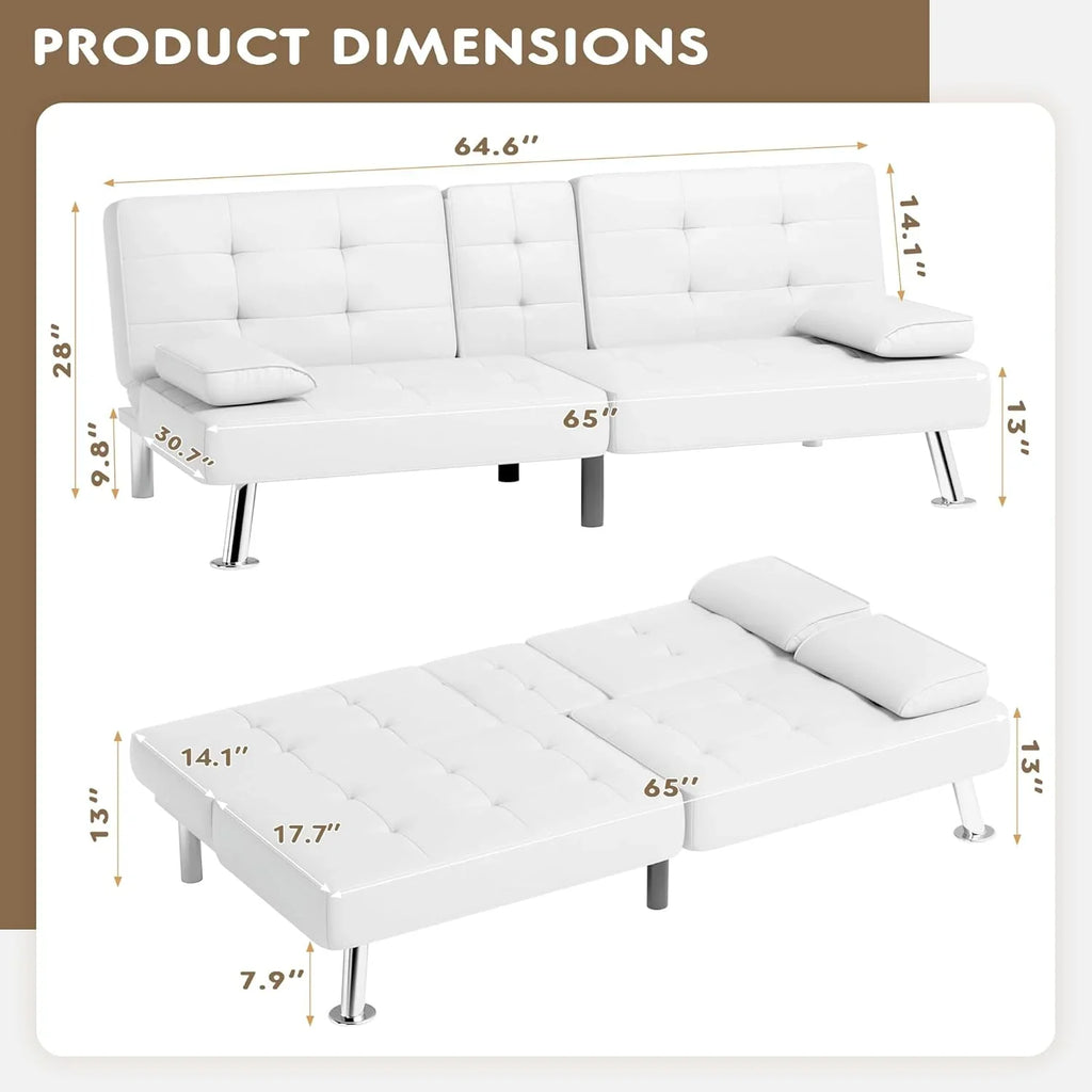 Homall Futon Sofa Bed, Leather Futon Couch with Removable Armrests, Adjustable Recliner Sleeper Sofa Bed with Dual Cup Holders for Living Room, Apartment, Office (Black)