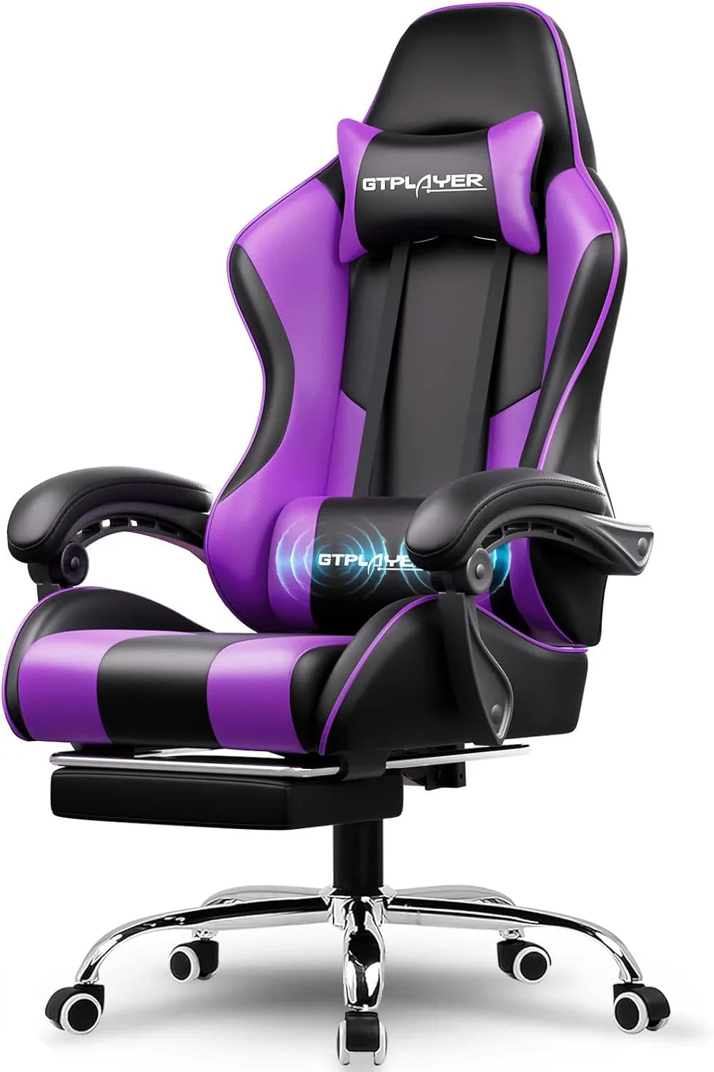 GTPLAYER Gaming Chair with Footrest and Lumbar Support �� Ergonomic Computer Chair with Headrest, 360掳 Swivel, Height Adjustable, White