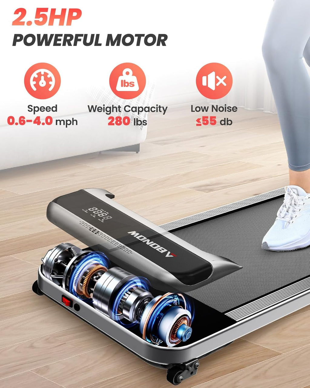 Walking Pad, Under Desk Treadmill with Incline for Home Office 2.5HP Portable Walking Treadmill with 280 Lbs Weight Capacity Walking Machine, Remote Control, LED Display