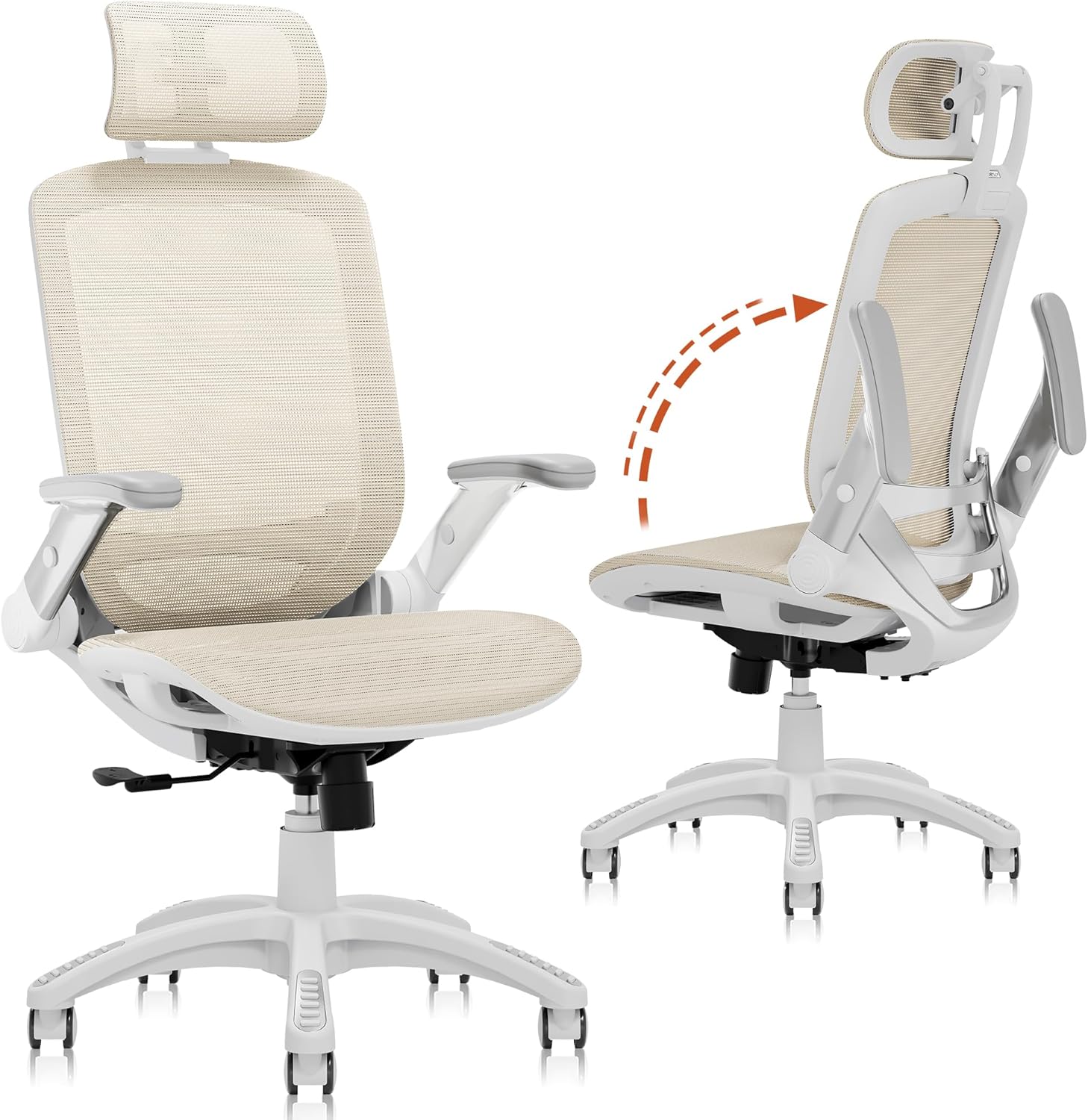 GABRYLLY Ergonomic Office Chair, High Back Home Desk Chair with Headrest, Flip-Up Arms, 90-120° Tilt Lock and Wide Cushion, Big and Tall Mesh Chairs for Man Woman, Black Task Chair