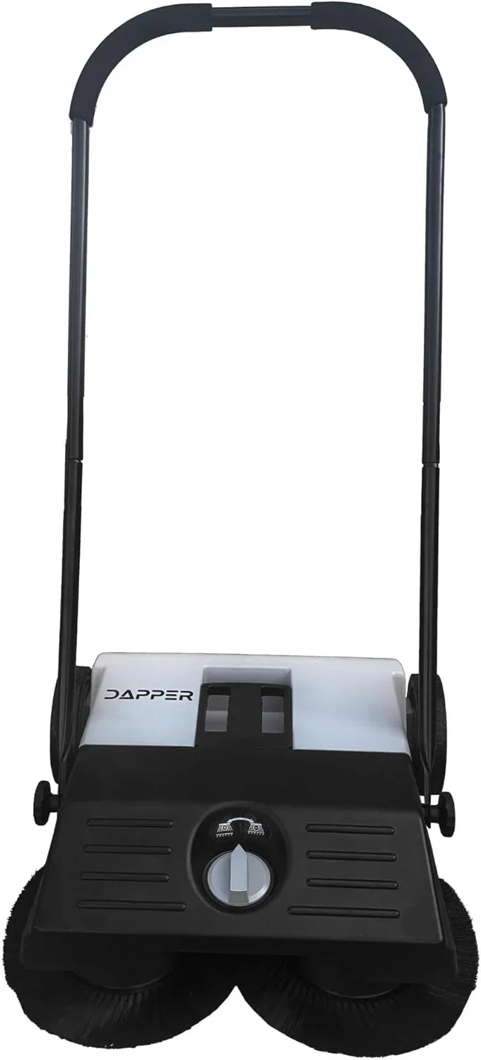 Walk-Behind Outdoor Hand Push Floor Sweeper - 5.25 Gallon Capacity - 25.5" Sweeping Width - Sweeps up to 27,900 ft² / Hour, Grey
