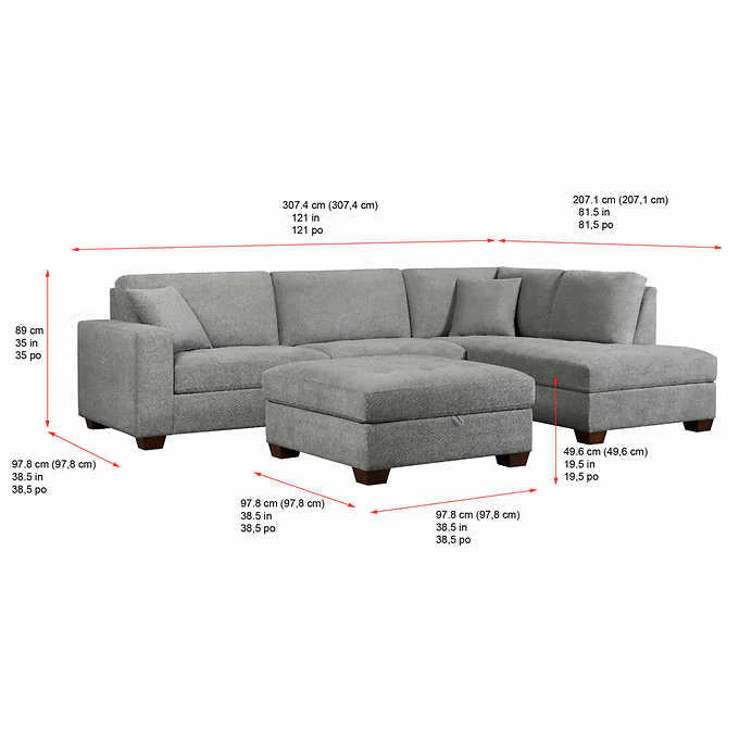 Thomasville Miles Fabric Sectional with Storage Ottoman