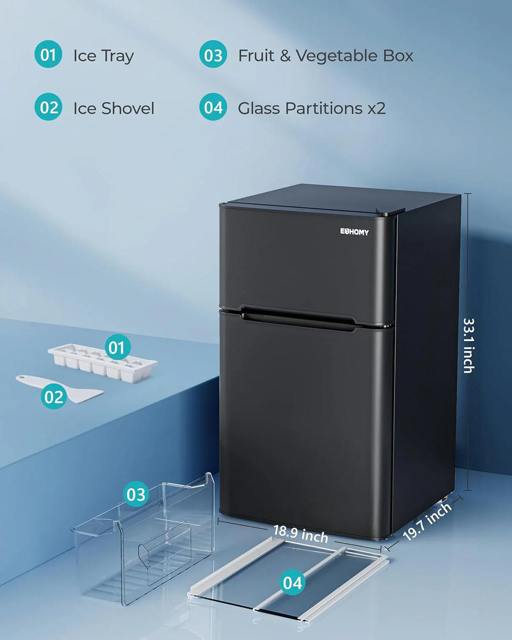 EUHOMY 3.2 Cu.Ft Mini Fridge with Freezer �� 2-Door Compact Refrigerator for Bedroom, Dorm, Office or Apartment, Silver