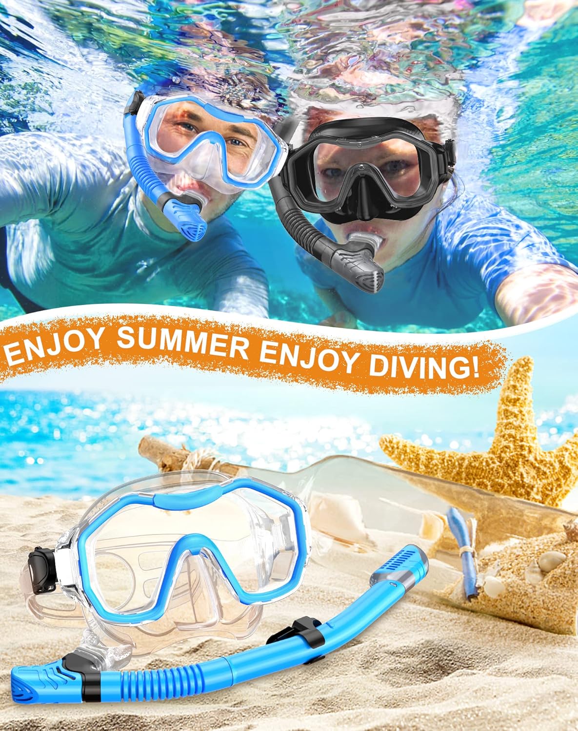Snorkeling Gear for Adults, Dry-Top Snorkel Set, 180掳Panoramic Wide View Diving Mask Breathing Freely Snorkel Mask for Snorkeling Scuba Diving Swimming Travel