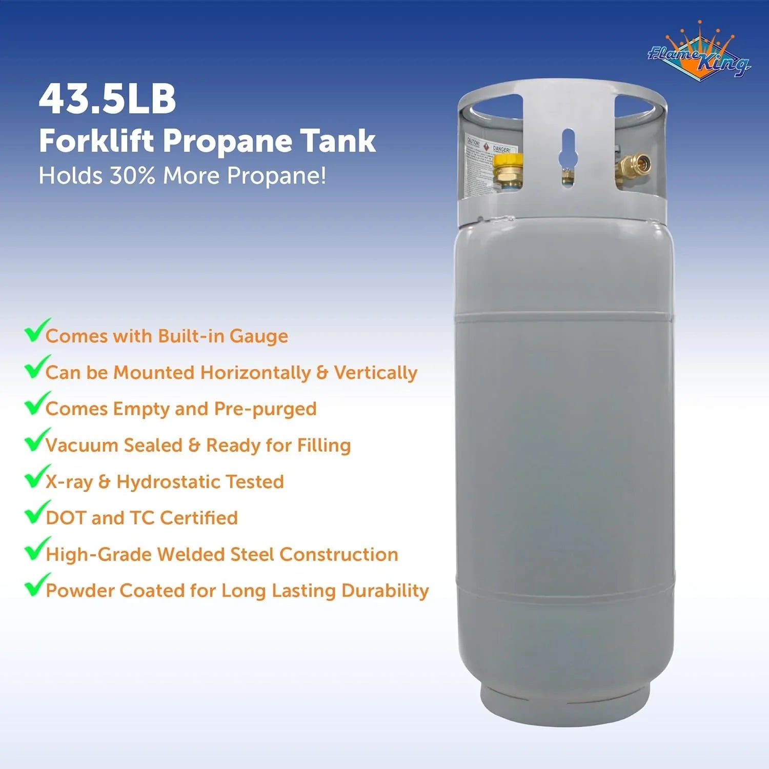 Steel Forklift Propane Tank Cylinder with Built-in Gauge, Gray-Flame King