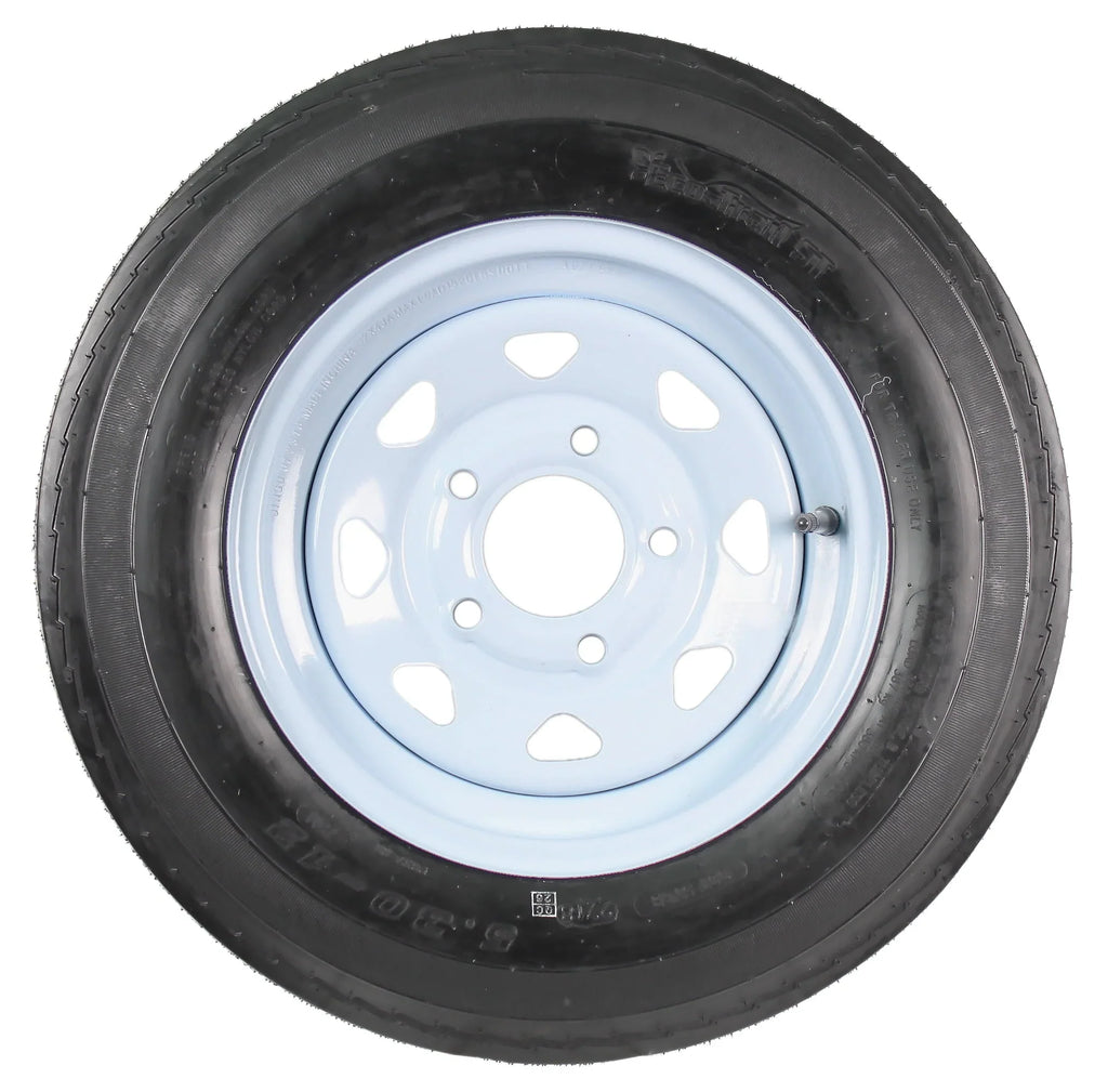 Two Trailer Tires On Rims 5.30-12 530-12 5.30 X 12 5 Hole Wheel White Spoke
