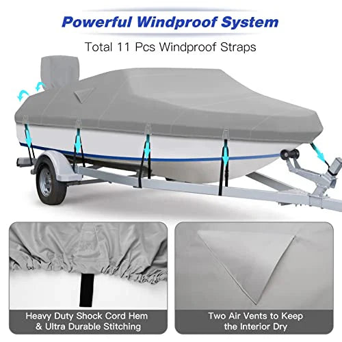 Fuprosico 600D Waterproof Winter Boat Cover with Motor Cover 17-19 ft Fits Bass Boat