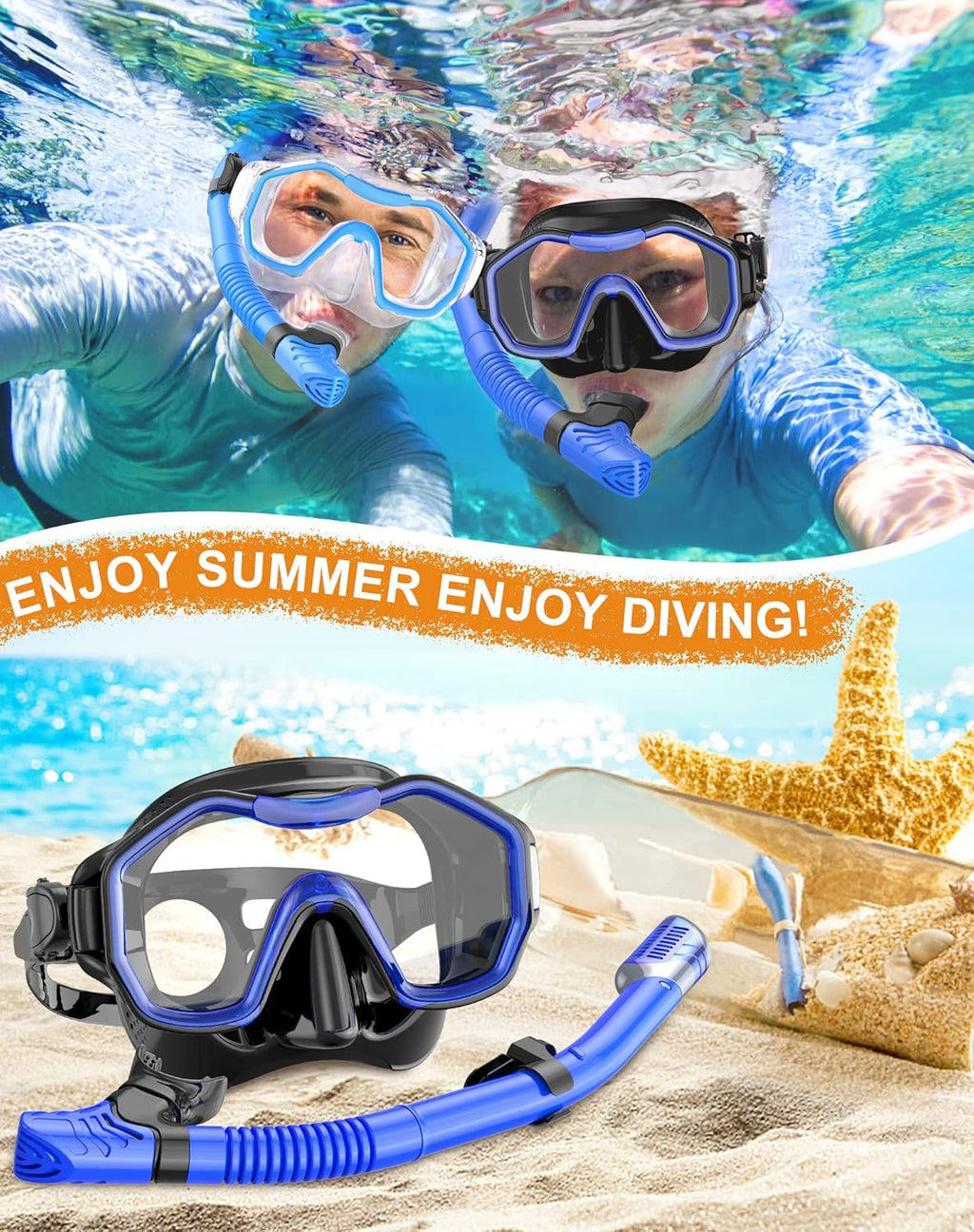 Snorkeling Gear for Adults, Dry-Top Snorkel Set, 180掳Panoramic Wide View Diving Mask Breathing Freely Snorkel Mask for Snorkeling Scuba Diving Swimming Travel