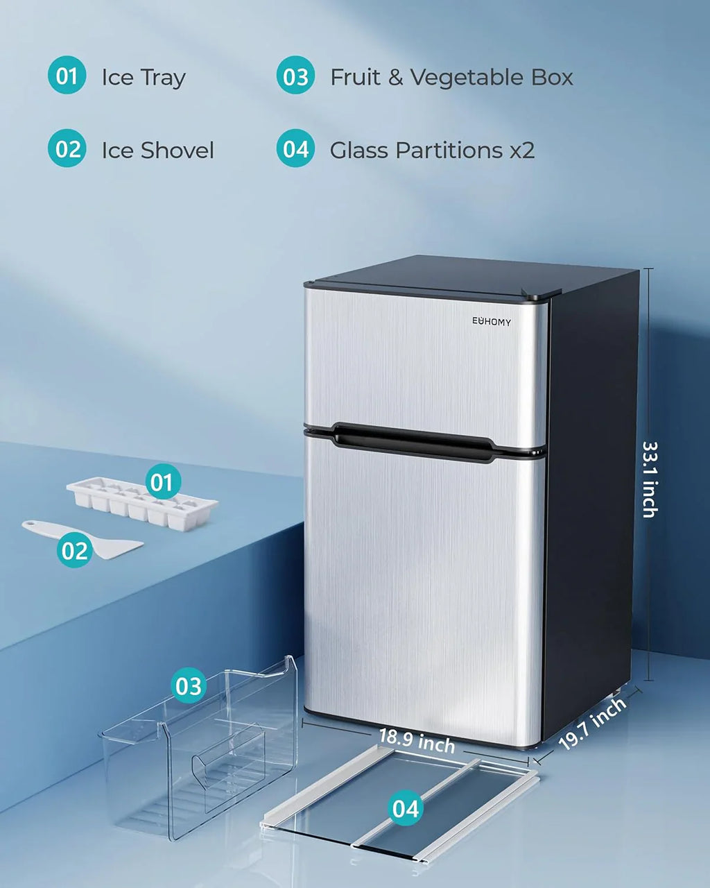 EUHOMY 3.2 Cu.Ft Mini Fridge with Freezer �� 2-Door Compact Refrigerator for Bedroom, Dorm, Office or Apartment, Silver