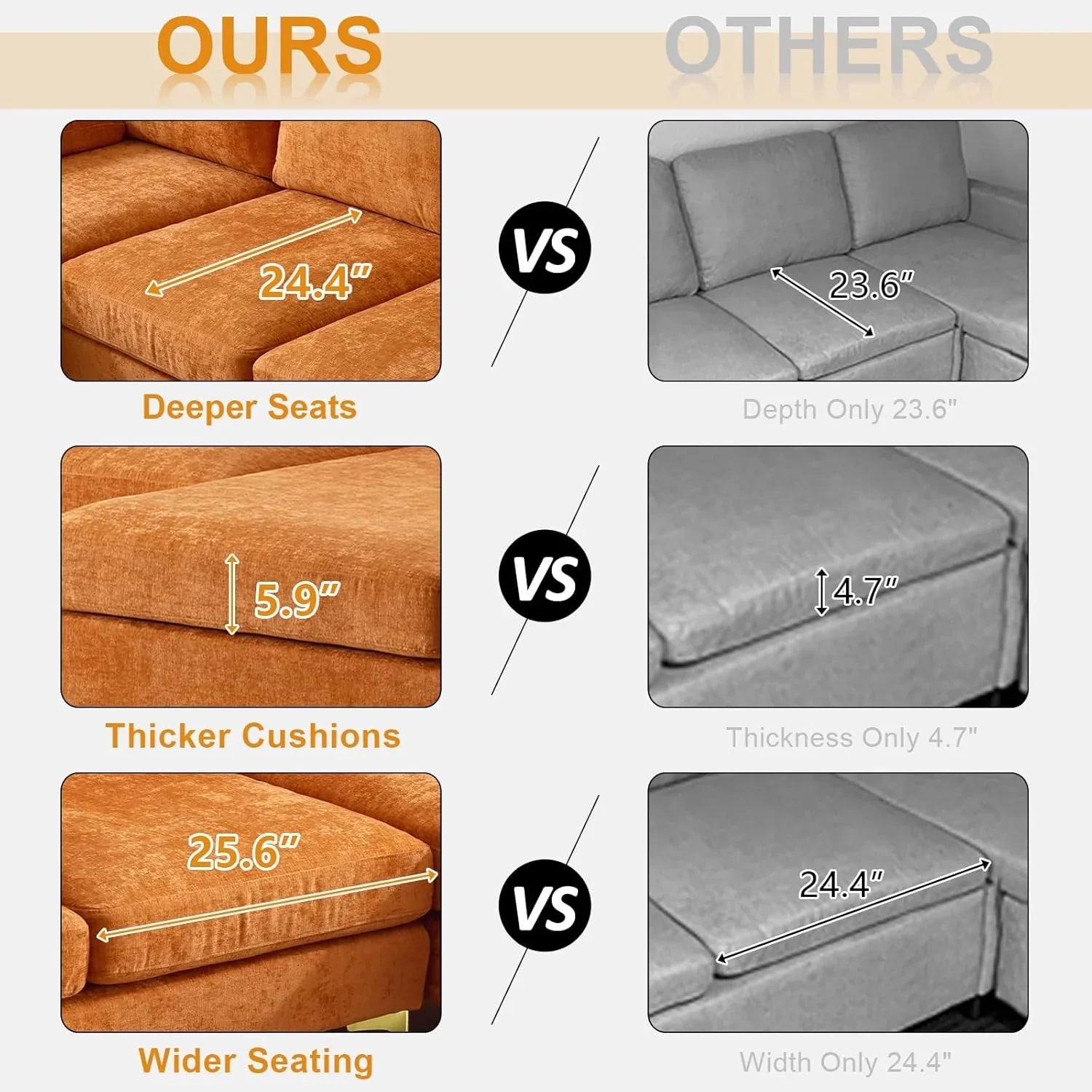 VINGLI 110" Sectional Couches for Living Room,U Shaped Couch with Double Chaise, 4-Seat Sofa Set with Chenille Fabric for Home Furniture,Beige