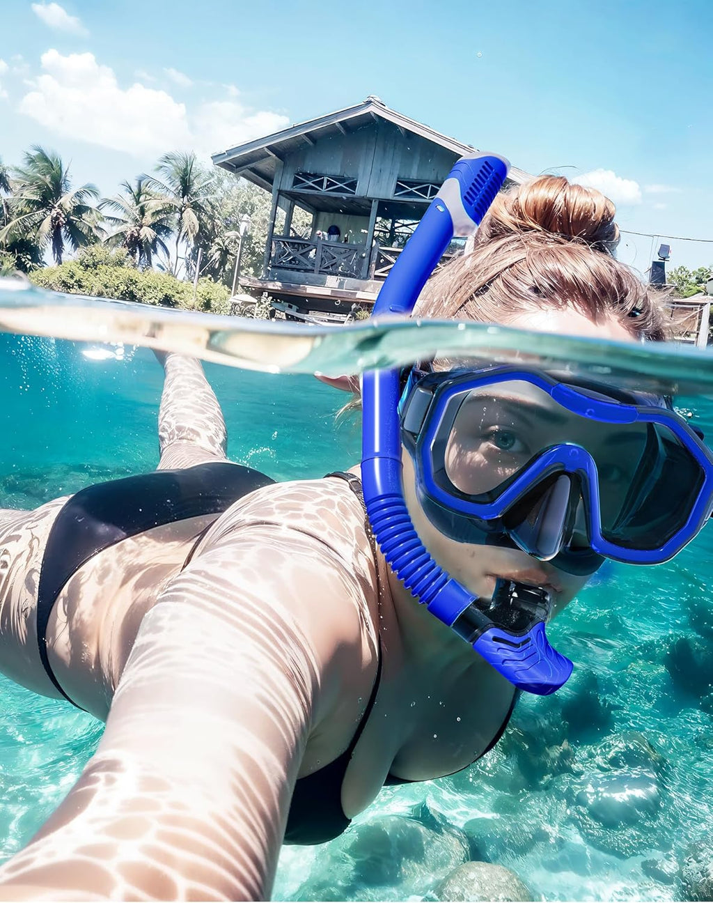 Snorkeling Gear for Adults, Dry-Top Snorkel Set, 180掳Panoramic Wide View Diving Mask Breathing Freely Snorkel Mask for Snorkeling Scuba Diving Swimming Travel
