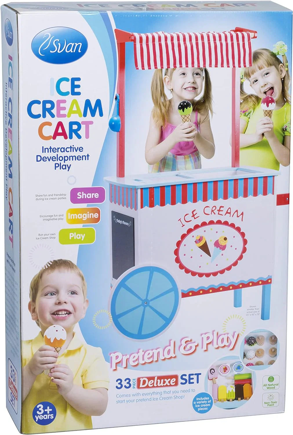 Ice Cream Truck Pretend Play Stand for Kids - High Quality Wooden 33+ Piece Realistic Wooden Toy Set