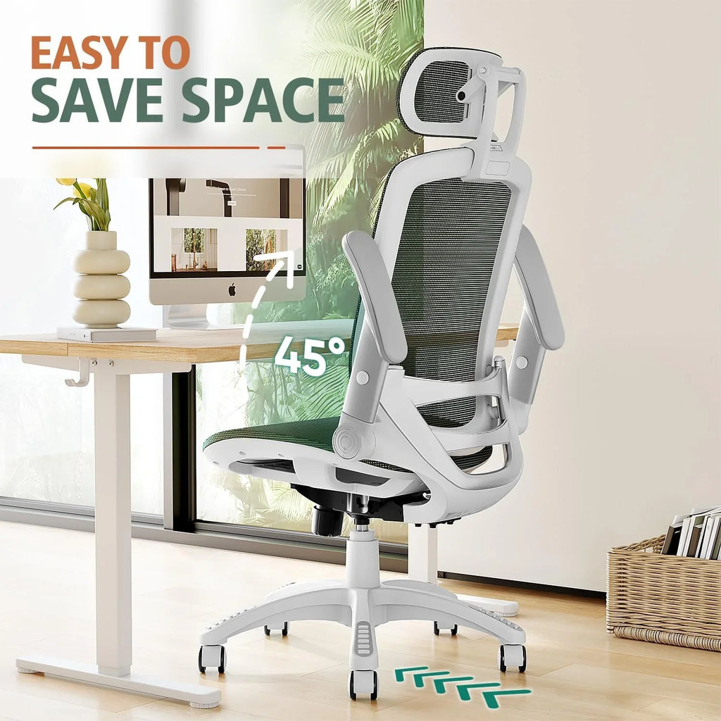 GABRYLLY Ergonomic Office Chair, High Back Home Desk Chair with Headrest, Flip-Up Arms, 90-120° Tilt Lock and Wide Cushion, Big and Tall Mesh Chairs for Man Woman, Black Task Chair