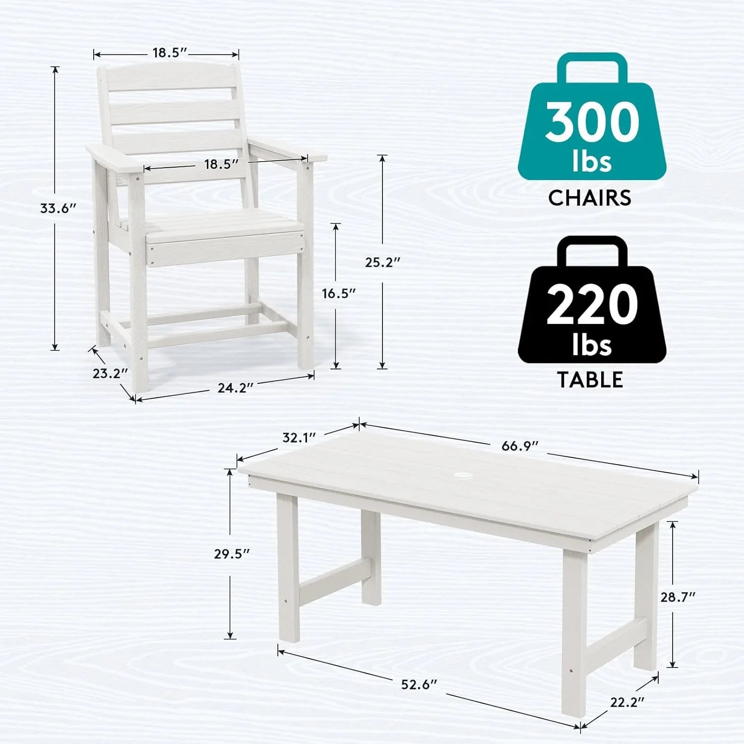 SERWALL 7-Piece Patio Table Set, Outdoor HDPE Dining Furniture with Umbrella Hole, All Weather Table and Chairs for Lawn, Garden, Poolside, Aruba