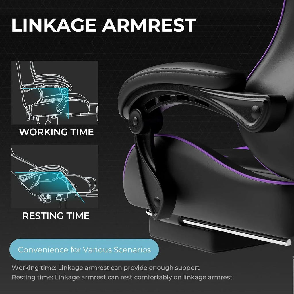 GTPLAYER Gaming Chair with Footrest and Lumbar Support �� Ergonomic Computer Chair with Headrest, 360掳 Swivel, Height Adjustable, White